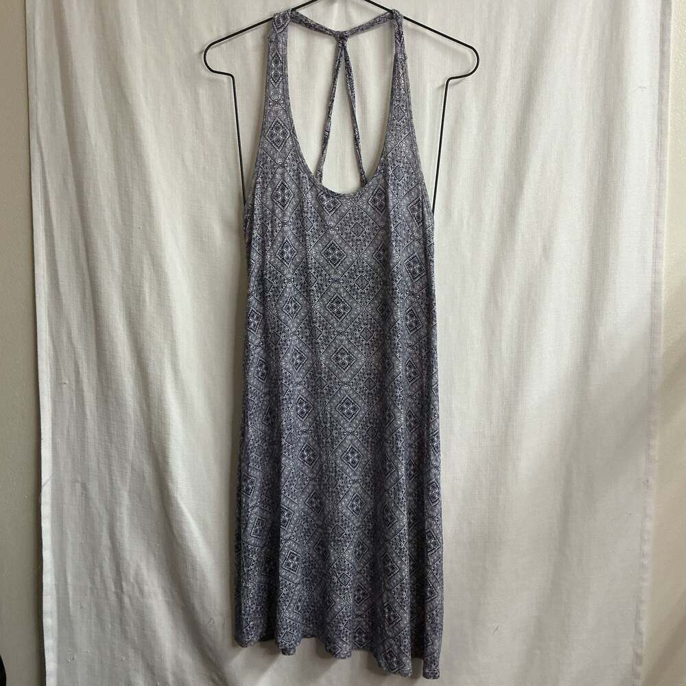 Everly Blue and White Geometric Print Racerback Tank Dress